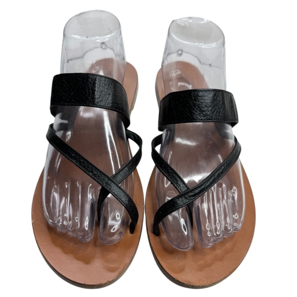 M. GEMI Medio Flat Black Leather Sandals - Picture 2 of 8